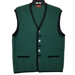 Geiger Collection Mens Green Boiled Wool Vest Austria Tyrolean Crest Button 50